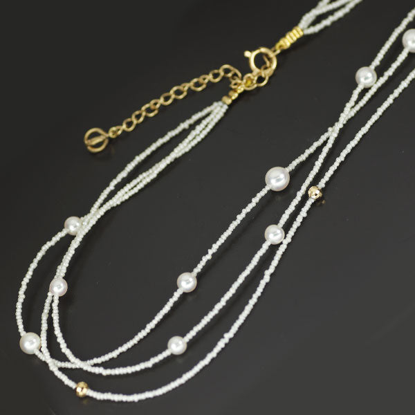 淡水芥子/ケシ/ K18YG アコヤ 真珠/パール ネックレス 径約 3.5-7.3mm 3連ロング 94cm