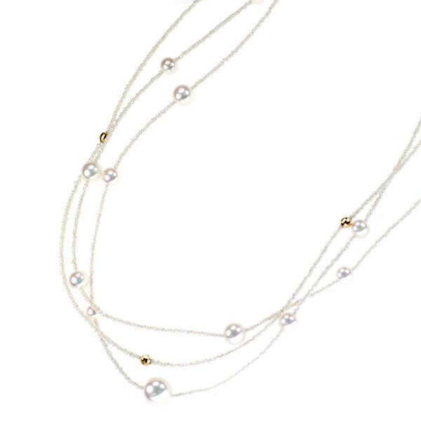 淡水芥子/ケシ/ K18YG アコヤ 真珠/パール ネックレス 径約 3.5-7.3mm 3連ロング 94cm