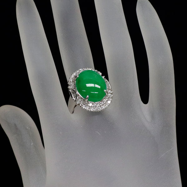 Pt900 翡翠 ダイヤモンド リング 11.35ct D0.98ct