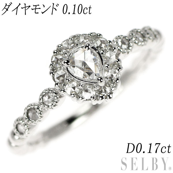 K18WG ペアシェイプ ローズカット ダイヤモンド リング 0.10ct D0.17ct  