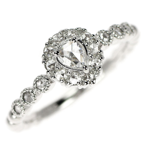 K18WG ペアシェイプ ローズカット ダイヤモンド リング 0.10ct D0.17ct