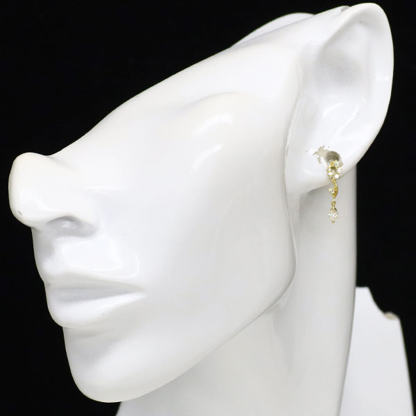 K18YG マーキスカット ダイヤモンド ピアス 0.28ct D0.18ct