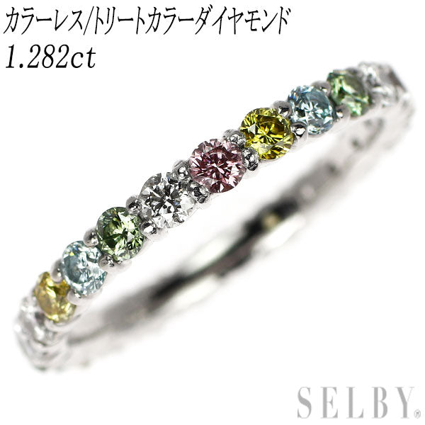 K18WG カラーレス/トリートカラー ダイヤモンド リング 1.282ct フルエタニティ