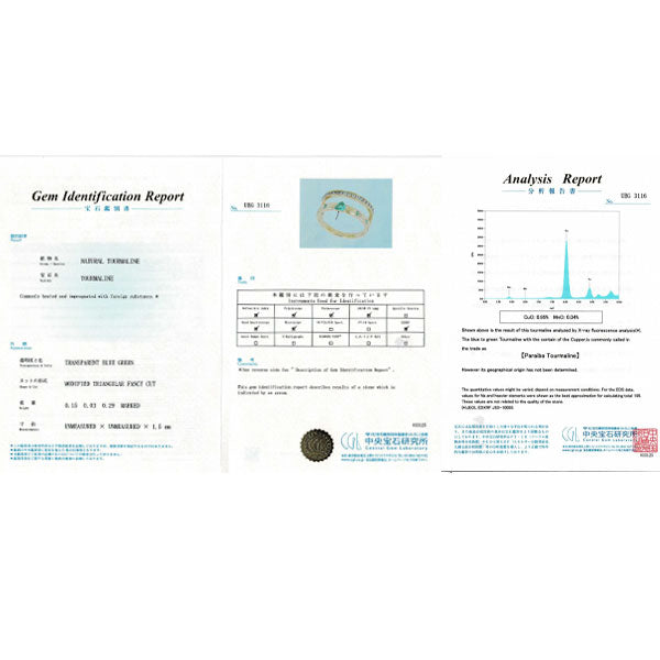 K18YG パライバトルマリン ダイヤモンド リング 0.18ct  D0.29ct