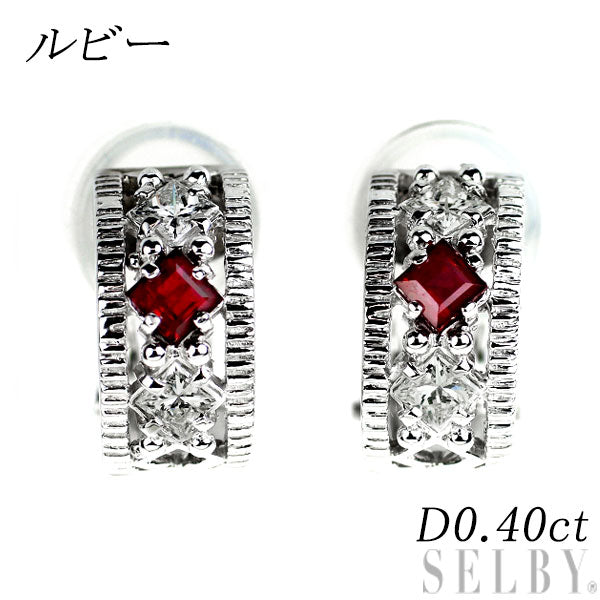 Pt900 ルビー ダイヤモンド ピアス D0.40ct