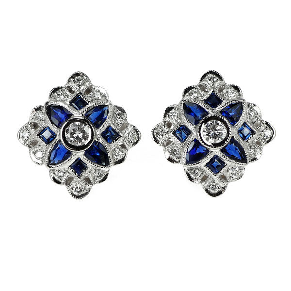 Pt900 サファイア ダイヤモンド イヤリング 1.28ct D0.43ct