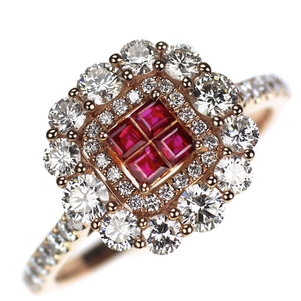 K18PG ルビー ダイヤモンド リング 0.284ct D1.142ct