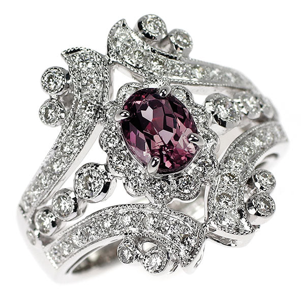K18WG ガーネット ダイヤモンド リング 1.16ct D0.80ct