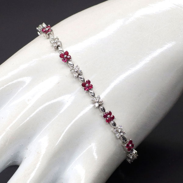 K18WG ルビー ダイヤモンド ブレスレット 2.00ct D1.50ct フラワー