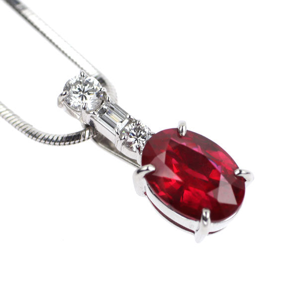 Pt900/ Pt850 ビルマ/ミャンマー産 ルビー ダイヤモンド ペンダントネックレス 1.531ct D0.18ct