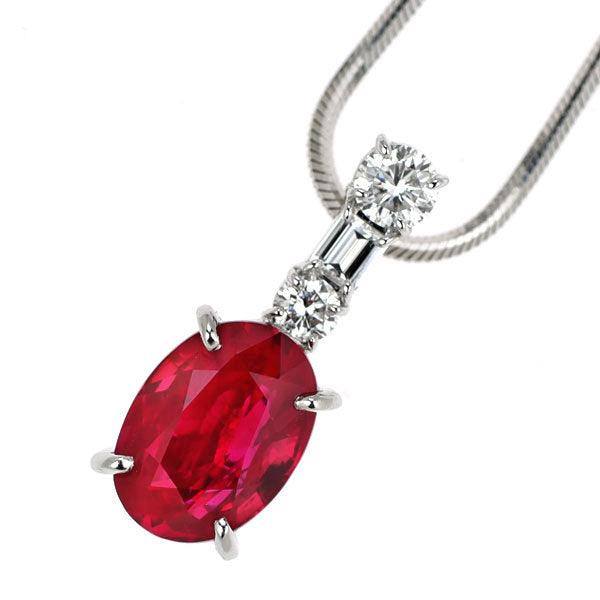 Pt900/ Pt850 ビルマ/ミャンマー産 ルビー ダイヤモンド ペンダントネックレス 1.531ct D0.18ct