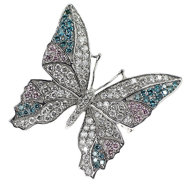 K18WG/K14WG 天然ピンクダイヤモンド ブローチ兼ペンダントトップ 0.26ct D1.30ct TBD0.46ct 蝶