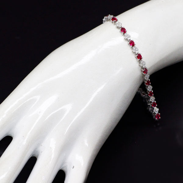 K18WG ルビー ダイヤモンド テニス ブレスレット 4.10ct D1.25ct