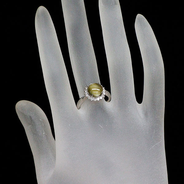Pt900 クリソベリルキャッツアイ ダイヤモンド リング 2.54ct D0.33ct
