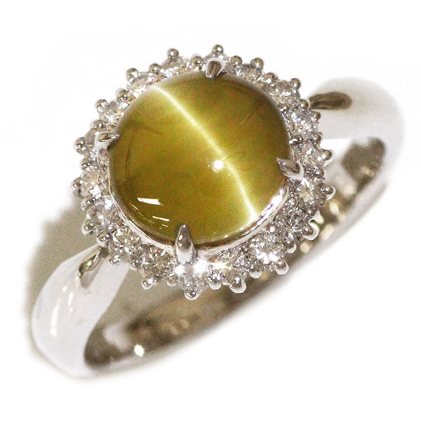 Pt900 クリソベリルキャッツアイ ダイヤモンド リング 2.54ct D0.33ct