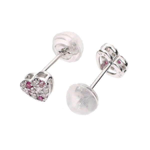 K18WG ピンクサファイア ダイヤモンド ピアス 0.10ct D0.10ct ハート