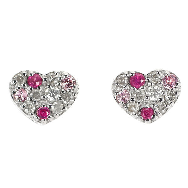 K18WG ピンクサファイア ダイヤモンド ピアス 0.10ct D0.10ct ハート