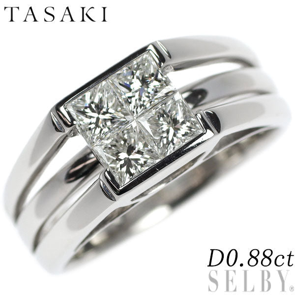 田崎真珠 Pt900 プリンセスカット ダイヤモンド リング 0.88ct ミステリーセッティング