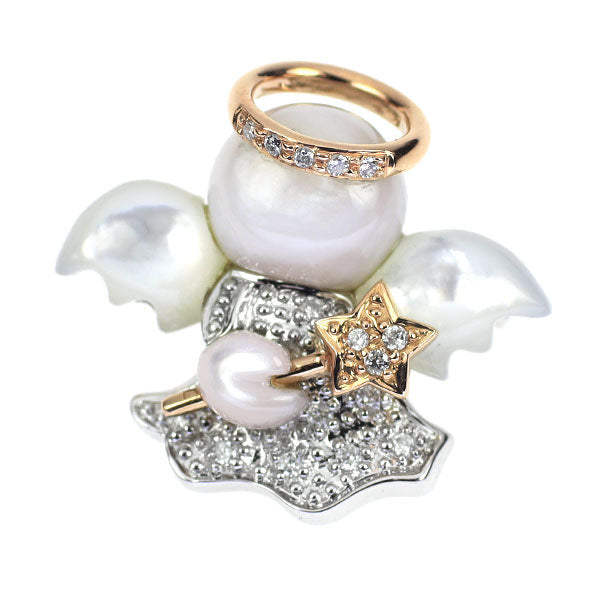 K18WG/PG シェル ダイヤモンド ブローチ兼ペンダントトップ 4.05ct D0.10ct 天使