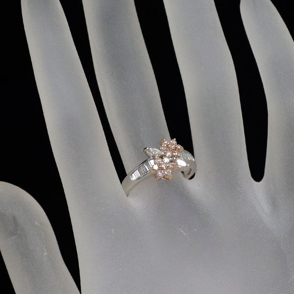 Pt900/K18PG 天然ピンク/カラーレス ダイヤモンド リング 0.80ct フラワー