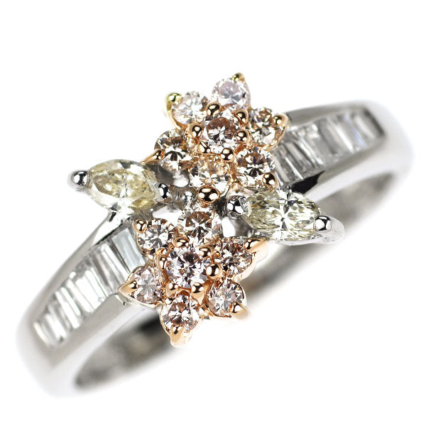 Pt900/K18PG 天然ピンク/カラーレス ダイヤモンド リング 0.80ct フラワー