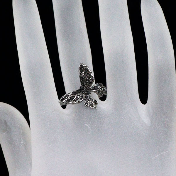 ブラックメッキ/K18WG ブラックダイヤモンド リング 0.45ct 蝶