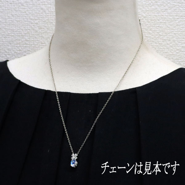 K18WG ムーンストーン ダイヤモンド ペンダントトップ 1.36ct D0.03ct クローバー