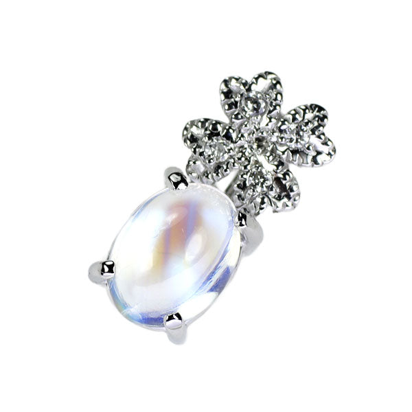 K18WG ムーンストーン ダイヤモンド ペンダントトップ 1.36ct D0.03ct クローバー