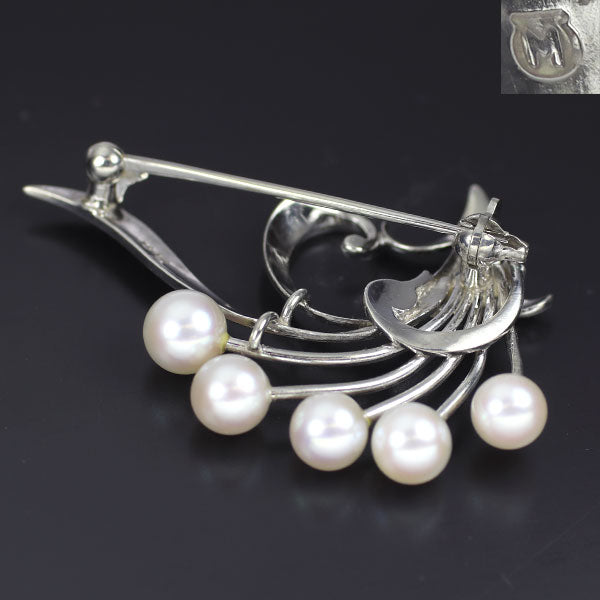 【美品】MIKIMOTO アコヤパール　ブローチ SV ミキモト SV アコヤ 真珠/パール ブローチ 径約5.0-5.6mm ヴィンテージ