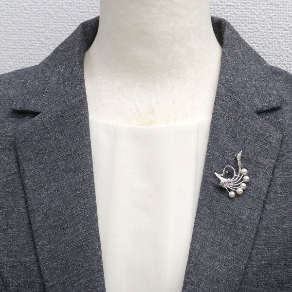 【美品】MIKIMOTO アコヤパール　ブローチ SV ミキモト SV アコヤ 真珠/パール ブローチ 径約5.0-5.6mm ヴィンテージ