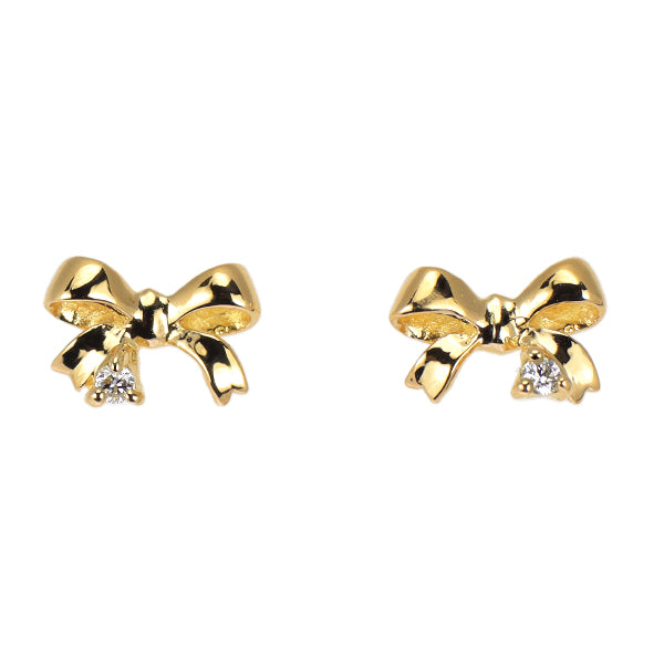 GINZA TANAKA K18YG ダイヤモンド ピアス 0.02ct リボン