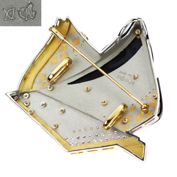 石川暢子 銅/Pt900/ K18YG ダイヤモンド ブローチ兼帯留め D0.47ct