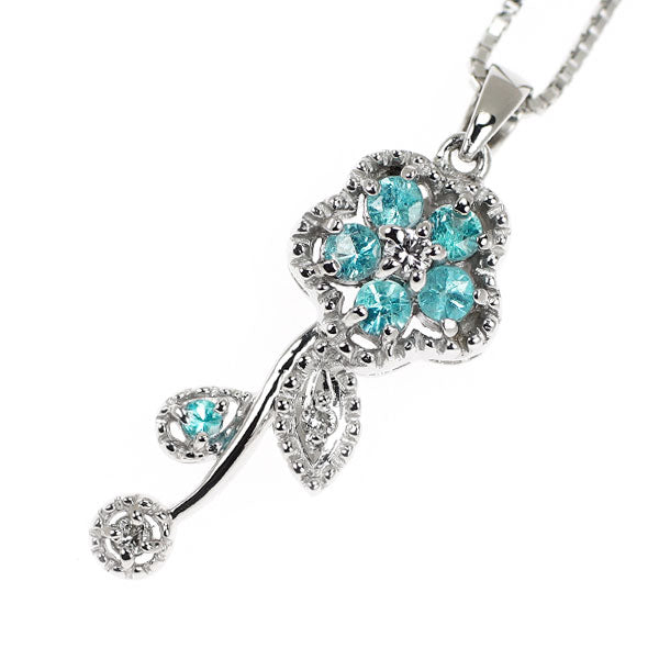 Pt900/K18WG パライバトルマリン ダイヤモンド ペンダントネックレス 0.21ct D0.05ct フラワー