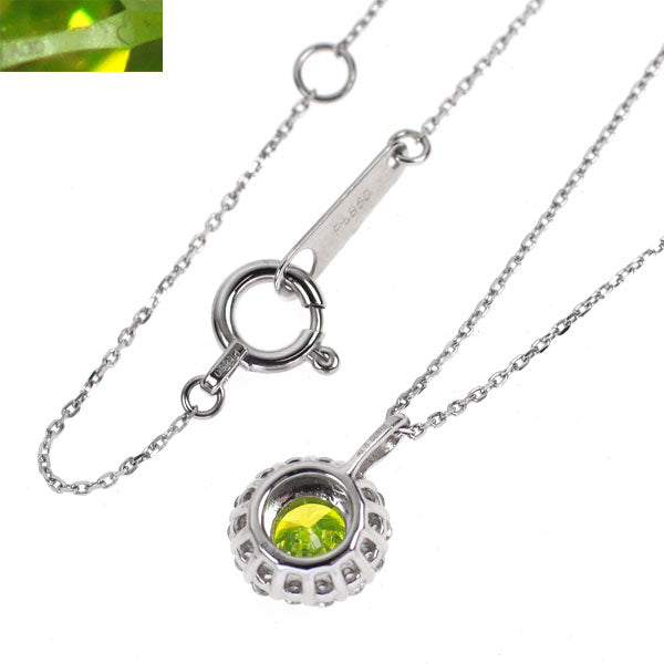 Pt900/ Pt850 アップルグリーンダイヤモンド ペンダントネックレス 0.380ct D0.10ct