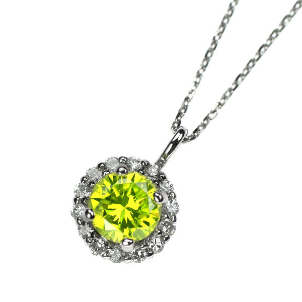 Pt900/ Pt850 アップルグリーンダイヤモンド ペンダントネックレス 0.380ct D0.10ct