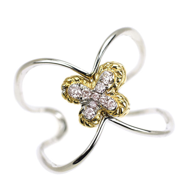 希少 K18YG/WG 天然ピンクダイヤモンド リング 0.20ct 蝶 2WAY