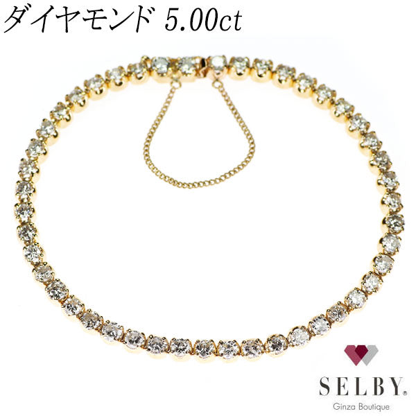 K18YG ダイヤモンド ブレスレット 5.00ct テニス 《セルビー銀座店》【中古】