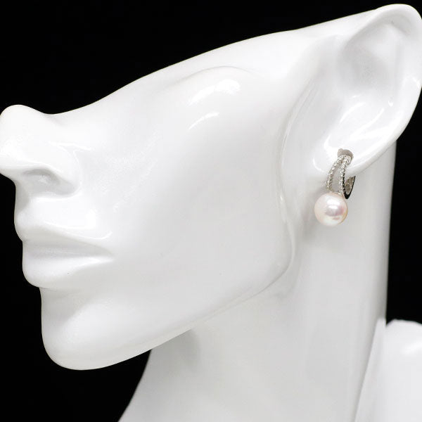 K18WG アコヤ真珠 ダイヤモンド フープ ピアス 径約9.5mm D0.26ct