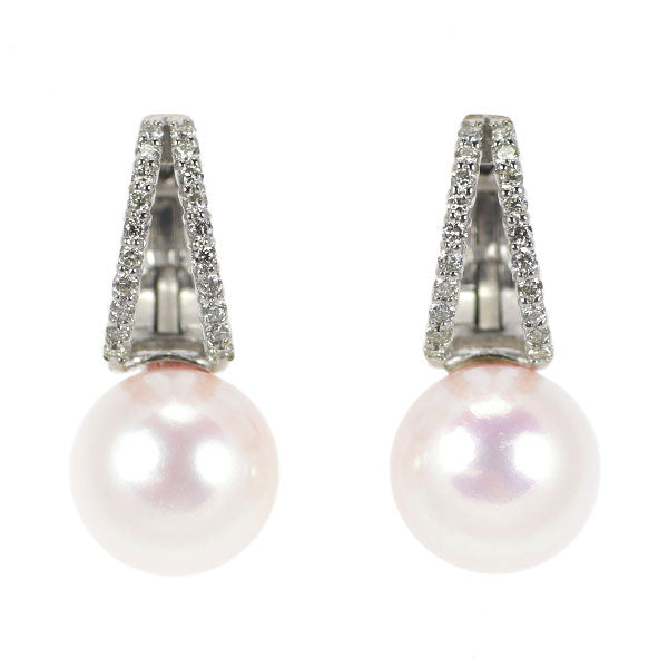 K18WG アコヤ真珠 ダイヤモンド フープ ピアス 径約9.5mm D0.26ct