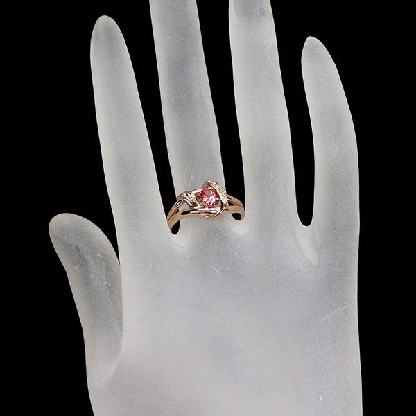 京セラ/ムーンジュエリー K18PG 再結晶パパラチアサファイア ダイヤモンド リング 0.37ct D0.06ct