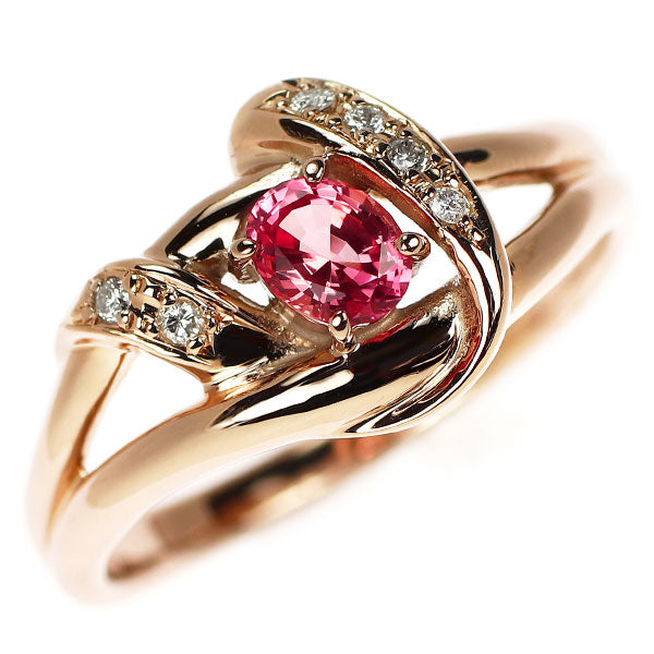 京セラ/ムーンジュエリー K18PG 再結晶パパラチアサファイア ダイヤモンド リング 0.37ct D0.06ct