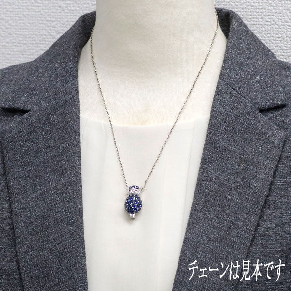 K18WG サファイア ルビー ダイヤモンド ブローチ兼ペンダントトップ 3.00ct R0.08ct D0.10ct ふくろう
