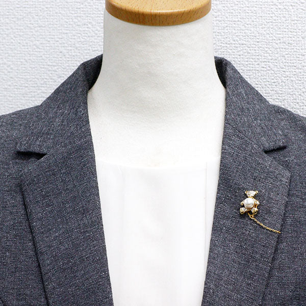 K18YG/WG アコヤ 真珠/パール ダイヤモンド ピンブローチ 径約8.7mm D0.16ct アニマル 熊