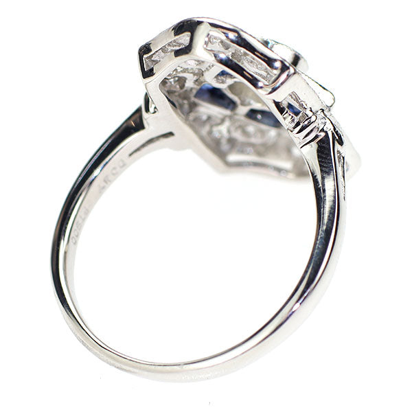 Pt900 ダイヤモンド カリブレカットサファイア リング D0.75ct S0.35ct アールデコスタイル