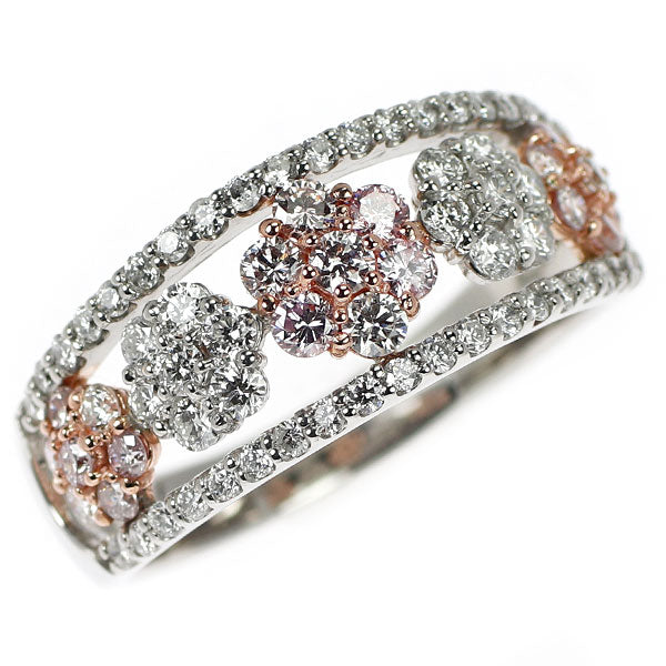 Pt900 天然ピンク/カラーレス ダイヤモンド リング 1.00ct フラワー