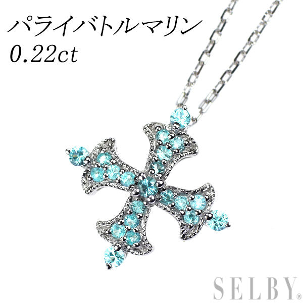 K18WG パライバトルマリン ペンダントネックレス 0.22ct クロスフローリー