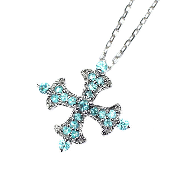 K18WG パライバトルマリン ペンダントネックレス 0.22ct クロスフローリー