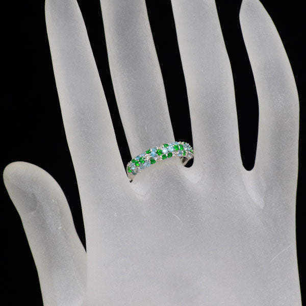 希少 K18WG デマントイド ガーネット パライバトルマリン ダイヤモンド リング G0.30ct PT0.25ct D0.16 パヴェ