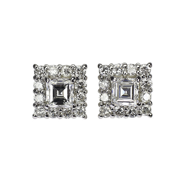 新品 Pt900/ Pt950 スクエアカット ダイヤモンド ピアス 0.634ct F/G VVS2/VS1 D0.46ct