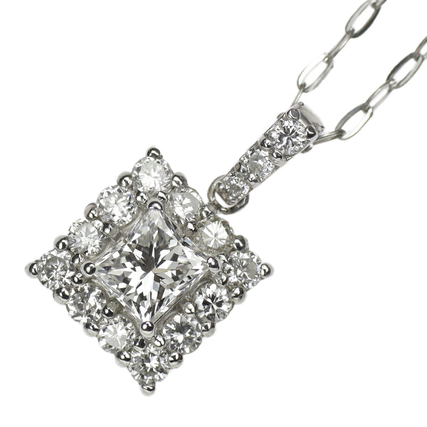 新品 Pt950/ Pt850 プリンセスカット ダイヤモンド ペンダントネックレス 0.312ct G VS2 D0.27ct